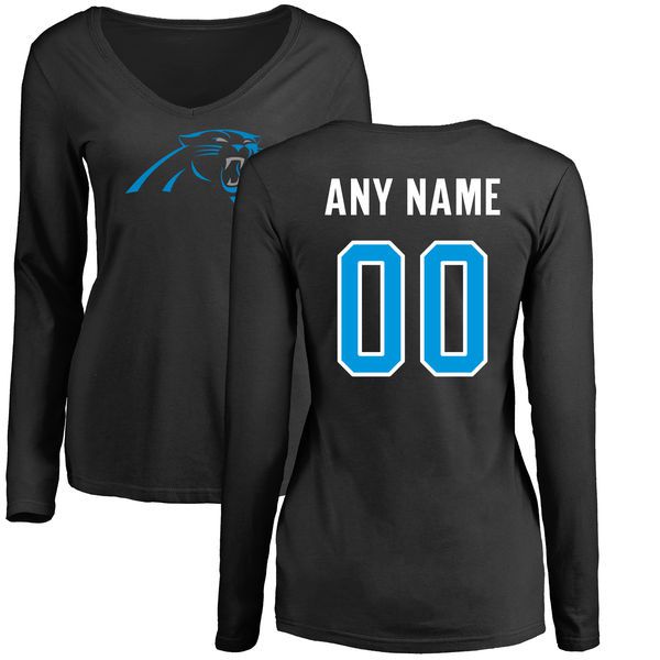 Women Carolina Panthers NFL Pro Line Black Custom Name and Number Logo Slim Fit Long Sleeve T-Shirt